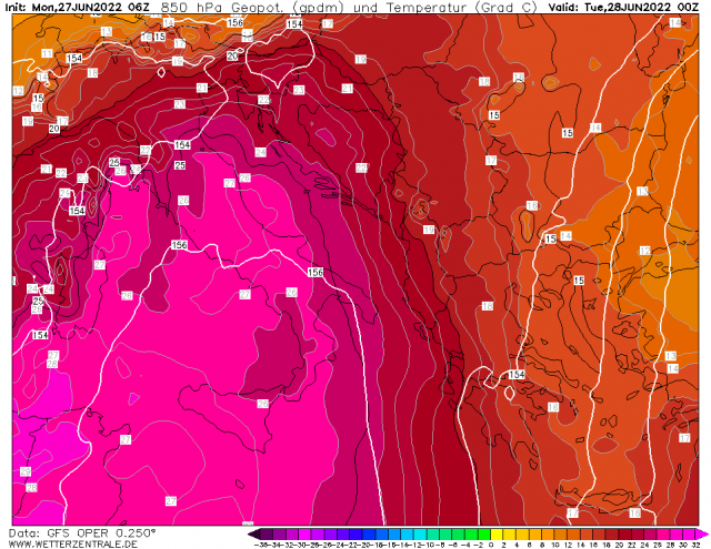 Record di Caldo del 27 Giugno 2022+27° a 850 hpa.png